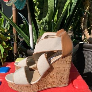 Steve Madden Stretch Material Cork Heel Wedges